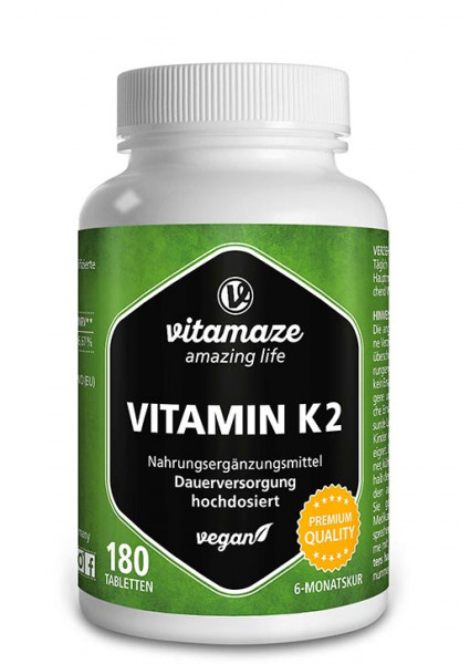 Vitamin K2 200 µg high strength, 180 vegan tablets