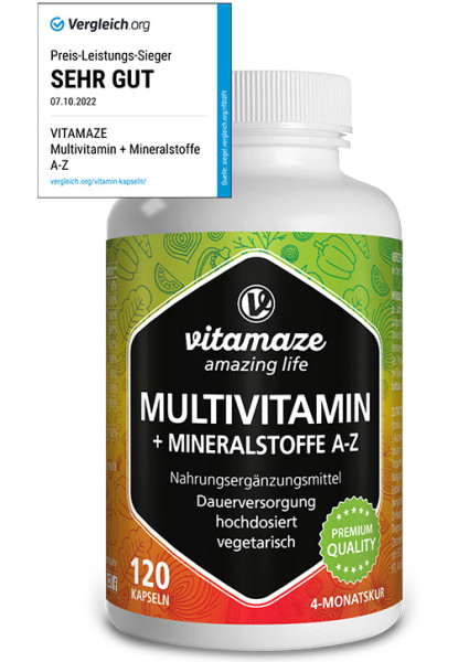Multivitamin hochdosiert, 120 vegetarische Kapseln