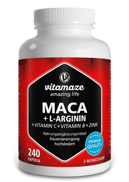 Maca hochdosiert + L-Arginin + Vitamine + Zink, 240 Kapseln