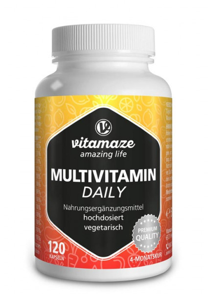 Multivitamin Daily hochdosiert (ohne Jod), 120 vegetarische Kapseln