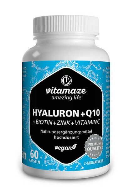 Hyaluronic acid + coenzyme Q10 high strength, 60 vegan capsules