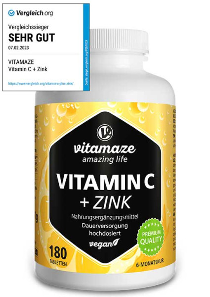 Vitamin C high strength + zinc, 180 vegan tablets