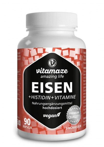 Eisen 20 mg + Histidin + Vitamine, 90 vegane Kapseln