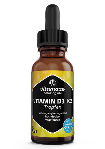 Vitamin D3 + K2 Tropfen hochdosiert & vegetarisch, 50 ml