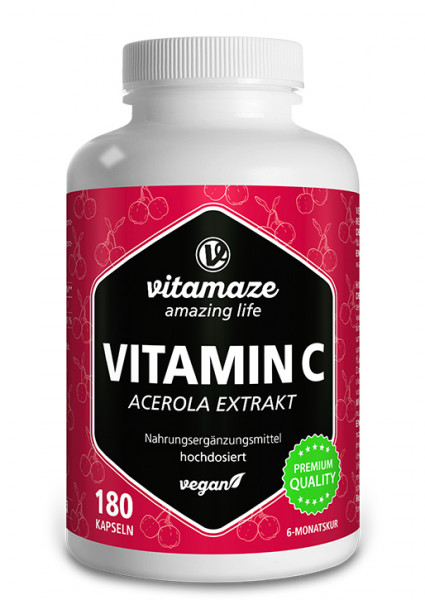 Vitamin C 160 mg Acerola Extract, 180 vegan capsules