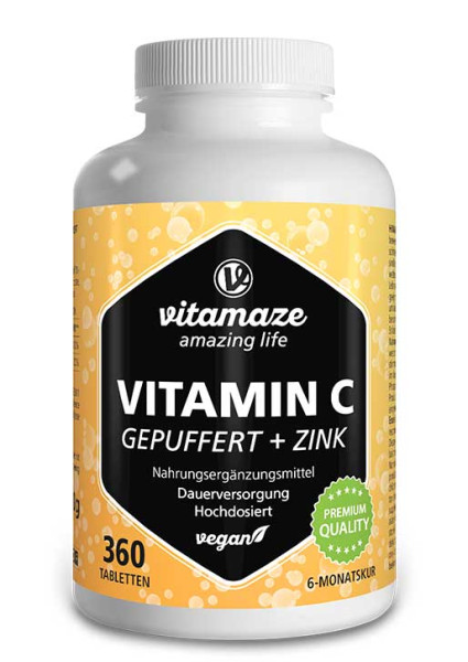 Vitamin C buffered + Zinc, 360 vegan tablets