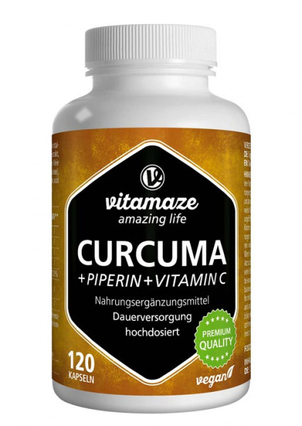 Curcuma (Turmeric) high strength + piperine + vitamin C, 120 vegan capsules